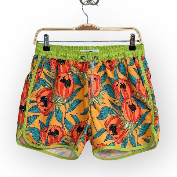NWOT Maagic Swim Shorts Size Small 4.5 Inch Inseam Vintage Floral Swim Trunks - Picture 3 of 4